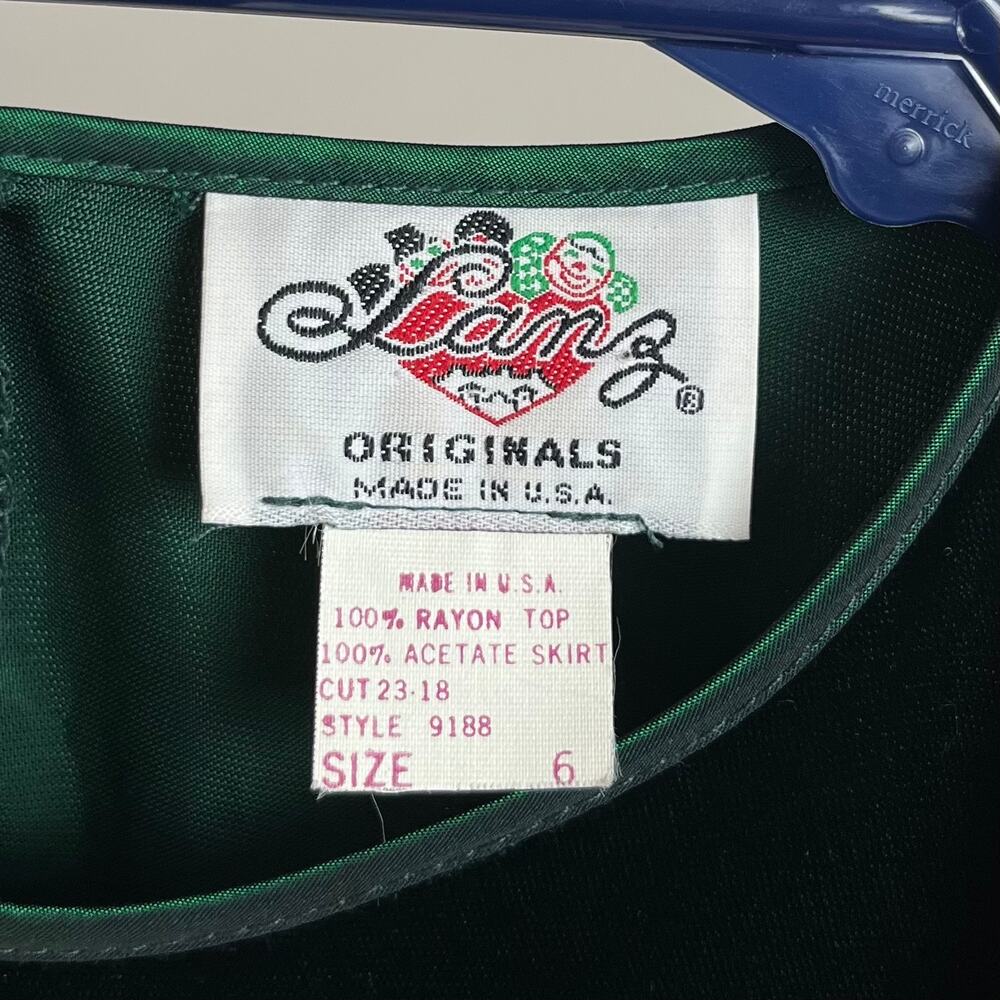 Vintage 80s Green Velvet Taffeta Holiday Dress by Lanz‎ Originals // Medium 6 - Picture 2 of 4